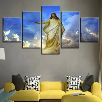 Бог Исус Христос Религия Печат върху платно Живопис Стенно Изкуство, Начало Декор Картина 5ШТ HD Печат на Снимки Декор Плакат с 5 Ламперия
