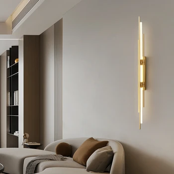 Минималистичен линеен led монтиран на стената лампа за дневна, коридор, ресторант, офис осветление, стенни лампи, бял акрилен арт-деко стил, нов стил