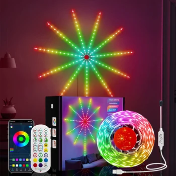 110/195 Глави Smart Firework LED Strip Light Комплект с дистанционно управление на приложението, променящи цвета, Музика, синхронизация на звук, светлина за Коледа