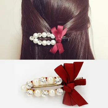 Корейски Кристални Щипки за коса, Модерен U-образна скоба с лък, Корейски изискани Аксесоари за коса, Перлена родословни, щипки за коса за жени