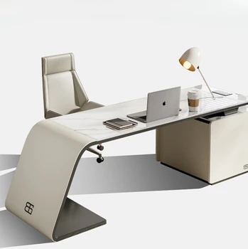 Бюро в италианския минималистичном стил, офис маса, комбинация от стола, модерен минималистичен домашен кабинет, луксозен компютърна маса