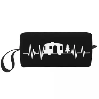 Модерна чанта за любителите на пътуване в микробус Heartbeat за жени, косметичка за туризъм, косметичка за грим, комплект за съхранение на козметиката