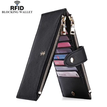 Дамски многофункционална чанта за карти, RFID анти-кражба четка, двупосочен сгъваема изкуствена бродерия на кръстат бод, джоб с цип на чантата