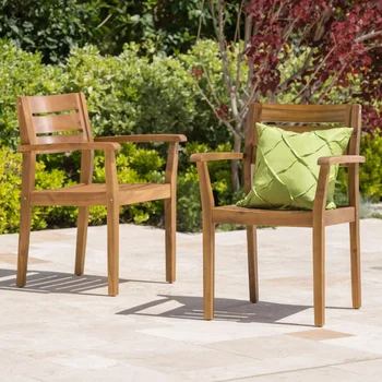 Stella Улични трапезни столове от дърво акация, комплект от 2, покритие от тиково дърво) уличен стол, мебели за двор