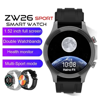 Смарт часовници ZW26 с 1,52-инчов HD екран, спорт на открито, фитнес, музикален плейър за обаждания чрез Bluetooth, гласов асистент NFC, умни часовници