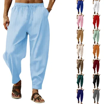 Мъжки хип-хоп дишащи спално бельо, памучни шарени Свободни всекидневни спортни панталони Подарък чорап Мъжки ленени панталони