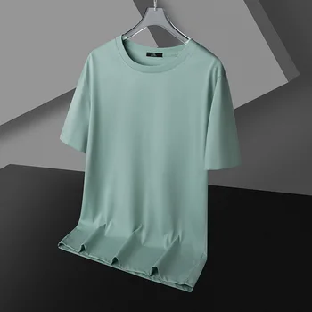 Мъжка лятна риза с къс ръкав и кръгло деколте, зелен памучен тениска от ледената коприна, Дишаща синя Свободна тениска размер Плюс 3xl 4xl тениска