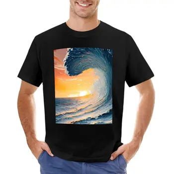 Тениска с изображение на океанските вълни, на залез слънце, и тениска за момче, тениски, мъжки тениски, ежедневни стилни