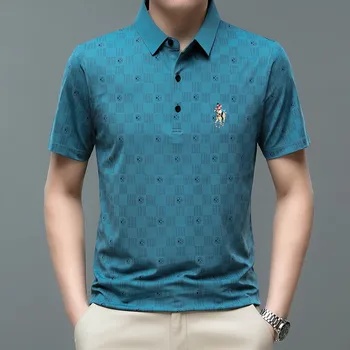 2023 Нова бродирани лятна мъжка риза с къси ръкави Ice, Мъжка раирана бизнес тениска Поло с къс ръкав, отгоре за голф