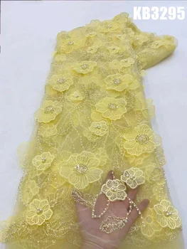 Лейси тъкани от тюл с 3D цветя, расшитое перли Дантела, Луксозни вечерни рокли 2023, Лилаво Лейси плат, френски плат за шиене KB3295