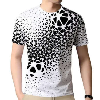 Модерна Мъжка тениска с абстрактно принтом, Пуловер с кръгло деколте и 3D принтом, Градинска ежедневни Дизайнерски Реколта мъжки дрехи с къс ръкав