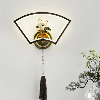 Стенен лампа с вентилатор, лампа, за да премине в китайски стил, лампа за обучение в спалнята