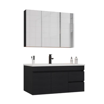 Комбиниран шкаф за баня от масивно дърво, мивка за измиване на лицето, Малък апартаментен масичка за баня, огледален шкаф