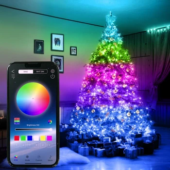 Умен RGB Коледна приказка струнен лампа с управлението на Bluetooth, Водоустойчива, USB, Медна тел, Светлини, 16 цвята, Коледна украса