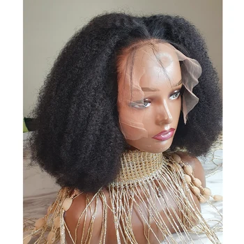Афро-къдрава перука от човешка коса/монголски афро-извратени къдрава перука /афро-перука от човешка коса/бесклеевой перука 300% плътност от човешки косъм, готови за носенето на