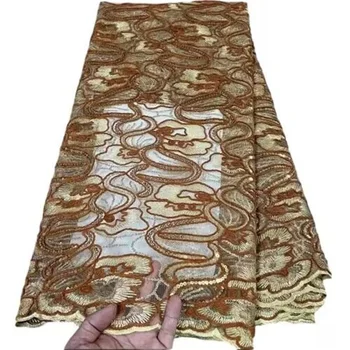 Африканска Лейси Плат 2023 Оранжев Цвят, с високо качество Дантелени Тюлевые Плат с бродерия, Рокли за жени, Празнична дрехи, Нигерийски Дантелени тъкани