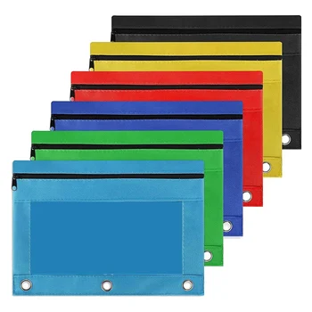 6 Опаковки Цветни моливи с цип с 3 кръгчета, текстилен молив случай, здрав калъф за подвързване AU с прозрачен прозорец, подходящ