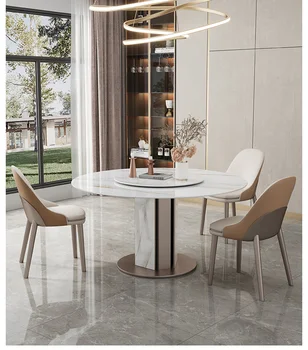 Лесен луксозен кръг вградена маса за хранене и стол, модерен и лесен мултифункционална маса за хранене