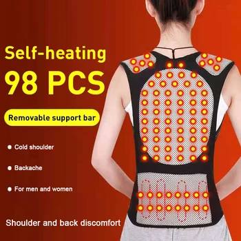 98 Самонагревающаяся Подкрепа на гърба, Лумбална бандаж, Коректор магнитни отопление, Терапевтичен колан, Коректор на стойката на тялото, Лумбална зона, за гръбначния стълб