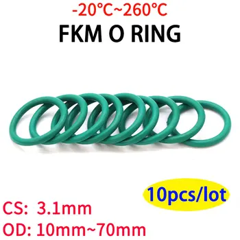 10шт CS3.1mm OD 10 ~ 70 mm Зелен FKM Фторкаучуковое О-Пръстен оборудване запечатване Полагане на Изолационни Масло устойчиви на Висока температура Зелен