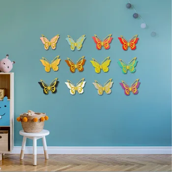 3D Метална Текстура, Двупластова Куха Стикер за стена с Папийонка, декорация във формата на пеперуда, 24 бр., Никога преди не съм купувал Етикети Photo Shop 6