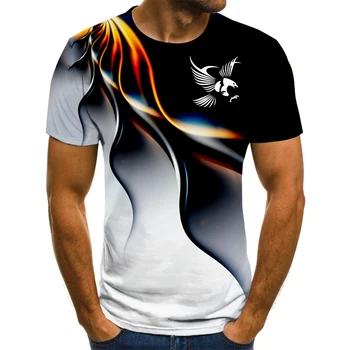 2023 Нова лятна мода мъжка тениска с къс ръкав и 3D принтом Орел, градинска дишаща тениска за отдих на открито 6XL
