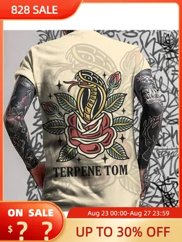 2023 Нова риза с татуировка на змия, Мъжки тениски с 3D принтом, ежедневни блузи с къс ръкав, Лятна памучен дрехи с кръгло деколте, Мъжки дрехи Оверсайз