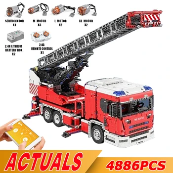 МУХЪЛ KING 17022 Технически строителни играчки за момчета Приложение RC Моторизованная пожарна стълба Комплекти за камиони Модела на блокове, Тухли, Детски играчки подарък