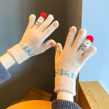 Коледни плетени калъф за ръкавици с пет пръста във формата на Лос, Ръкавици за жени, Вълнени ръкавици за момичета, Модерен зимни топли ръкавици под формата на Снежен човек