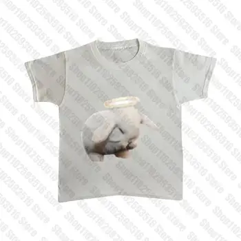Летен Топ тениска с изображение на Ангел Бъни, Бяла Тениска в готически стил 90-те, Реколта Градинска Детска тениска, Гръндж, Тънък съкратен Топ, Дрехи Y2K