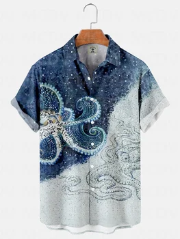 Мъжки Ежедневни Свободна Риза с къс ръкав Оверсайз в хавайски стил, с принтом октопод