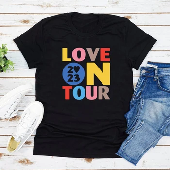 Тениски Love on Tour 2023, на Живо тениска HS Тениска за любителите на музиката, Дамски тениски, Блузи с къс ръкав, Търговска градинска облекло Love on Tour
