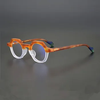 Мат текстурирани шестоъгълен рамки за очила за мъже, реколта ацетатная рамки за очила ръчен труд за жените, изработени по лекарско предписание