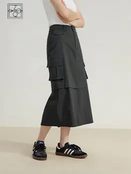 Женска пола ZIQIAO в американски стил, Ретро, Летен Шик Дизайн, облегающая бедра, Тънка права пола-карго с висока талия за жени