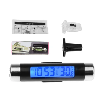 Нов Автомобил цифров LCD термометър Температурата 2в1, часовник Календар, Автомобилни Часовник със синя подсветка с клипс