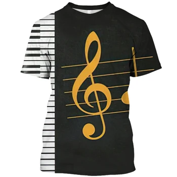 Свободна Риза в стил Харадзюку 2023, Модна тениска с изображение на музикални инструменти, Стил музикални партита, Мъжки и женски Топ с къс ръкав