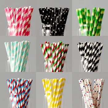 100 бр. цветни хартиени соломинок, за еднократна употреба на Екологично чисти креативни хартиени соломинок за коктейли с сок за банкетни маси, соломинок за бар