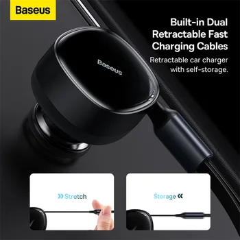 Зарядно за кола Baseus 30 W Бързо зареждане с прибиращ се кабел Type C IP Charge зарядно за Кола за телефон iPhone 12 13 Samsung Xiaomi