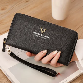 Нов модерен женски клатч Portefeuille, чантата е с голям капацитет, Дълъг Кратък джоб за монети, дамски дизайнерски портмоне от изкуствена кожа