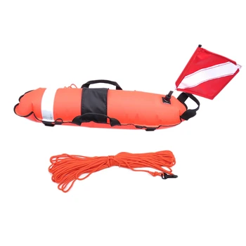 Надуваем Торпеден режимът за подводен риболов, Сигнален топка за гмуркане с флага, 25 метра въже, флаг в светлоотразяващите ивица
