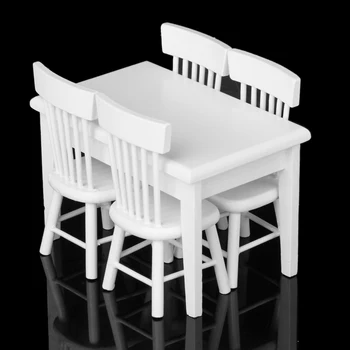MagiDeal, 5 бр., набор от модели на масата за хранене и стол за куклена къща 1:12, Миниатюрни мебели, декорация, детски играчки за ролеви игри, 2 цвята