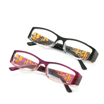 Дамски очила за четене в квадратна рамка в ретро стил, якост 1,0 x ~ 4,0 x, Извити пантите с принтом, очила за четене при далекогледство за жени