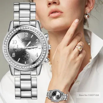 2023 Сребърни Дамски часовници Дамски Модни Луксозни Дамски часовник с Водно диамантен пръстен Каишка от неръждаема Стомана, Дамски Часовници за Продажба на Златни Часовници