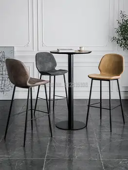 Лесен домакински стол с облегалка, Скандинавски железен стол бар, Модерен бар стол, Чист Червен Бар стол, стол за кафе