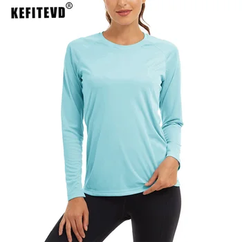 KEFITEVD Дамски Тениски с защита от Uv UPF 50+ с дълъг ръкав за Фитнес Тениска за Бягане, бързо съхнещи Спортни Ризи, Спортни дрехи