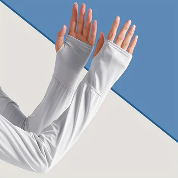 1 чифт Свободни ръкави с лед, обикновен UV-защитни Дишащи Слънчеви ръкавици без пръсти, дълги ръкавици за жени, мъже, улица