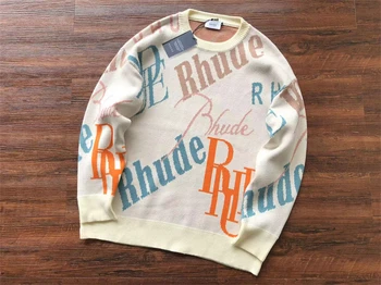 Нов жаккардовый пуловер с логото на Rhude, мъжки и дамски блузи