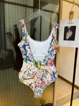 CINESSD 2023 Години Модната Марка, Секси Сиамски бански костюм с флорални любимец принтом, монтиране тънък бански-бикини с отворен гръб, стянутый на настилки върху циментови основи