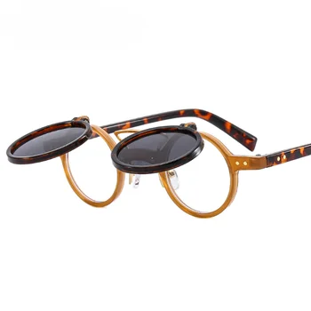 Популярни Vintage Слънчеви очила в стил Steampunk с Панти Капак, Ретро-Нитове, Малки Кръгли Слънчеви Очила, Двуслойни Сгъваеми Лещи, Пънк Очила с UV400