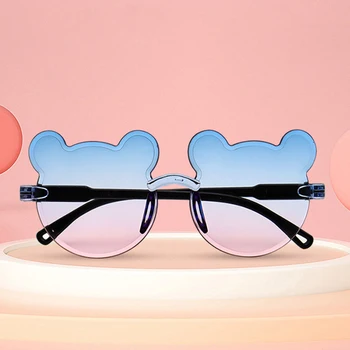 Детски слънчеви очила без рамки със собствени уши на Животни За момичета и момчета, Кръгли слънчеви очила в Ретро стил, Улични очила с детски оттенък UV400, Очила с детски оттенък